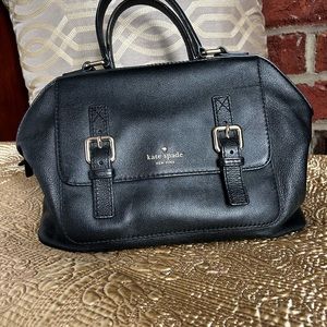 Kate Spade black leather “bowling bag” purse with gold hardware